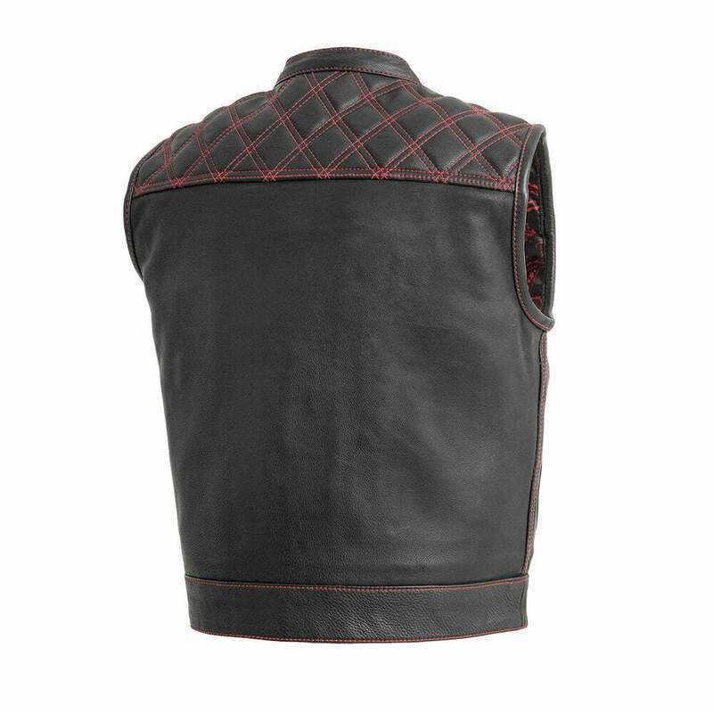 First Manufacturing Upside Quilted Diamond Black Red Leather Vest