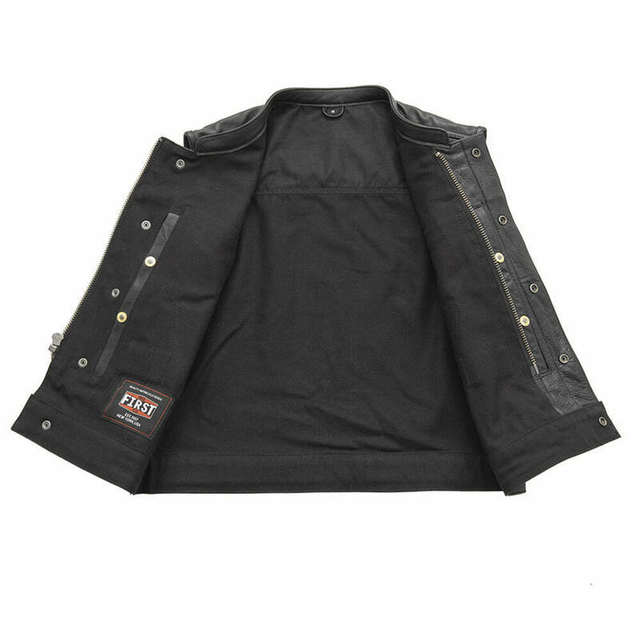 First Manufacturing Lowrider Black Leather Twill Vest