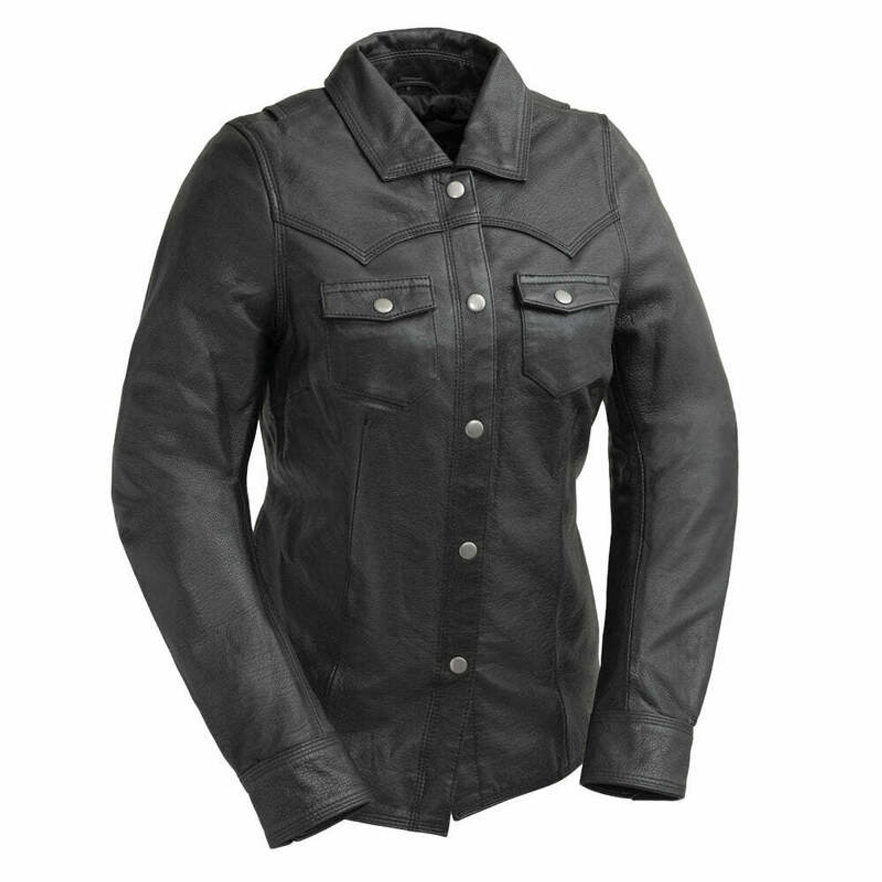 First Manufacturing Onyx Womens Black Leather Shirt