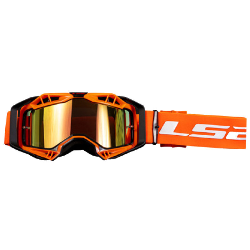 LS2 Aura Pro Black Hi-Viz Orange Iridium Lens Goggles