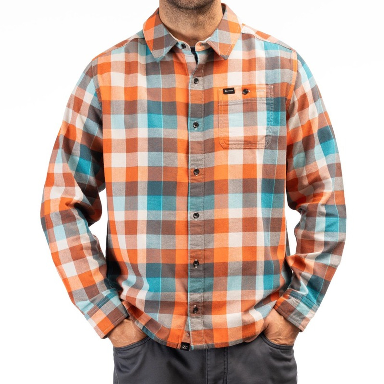 Klim Alderson Midweight Red Orange Deep Lagoon Flannel Shirt