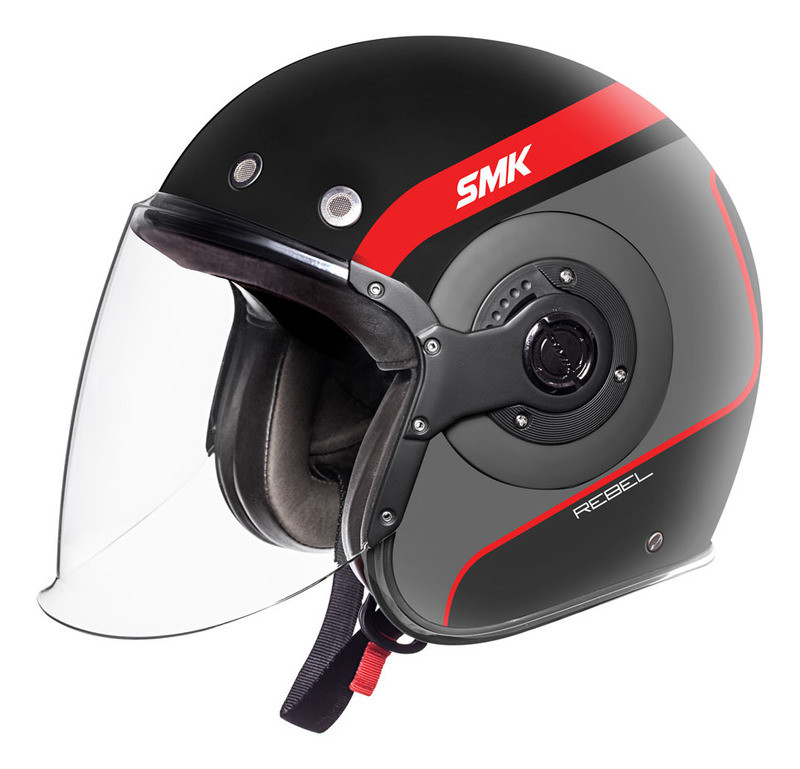 SMK Retro Jet Rebel Gray Black Red Helmet