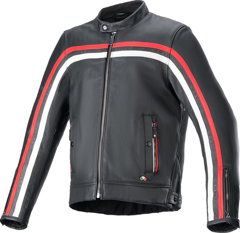 Alpinestars Dyno Black Ruby Red Ecru Leather Jacket - Speed Addicts