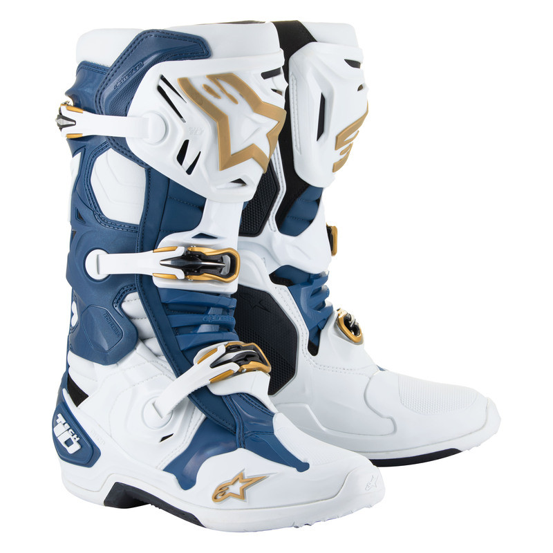 Alpinestars Tech 10 Le White Dark Blue Gold Boots - Speed Addicts