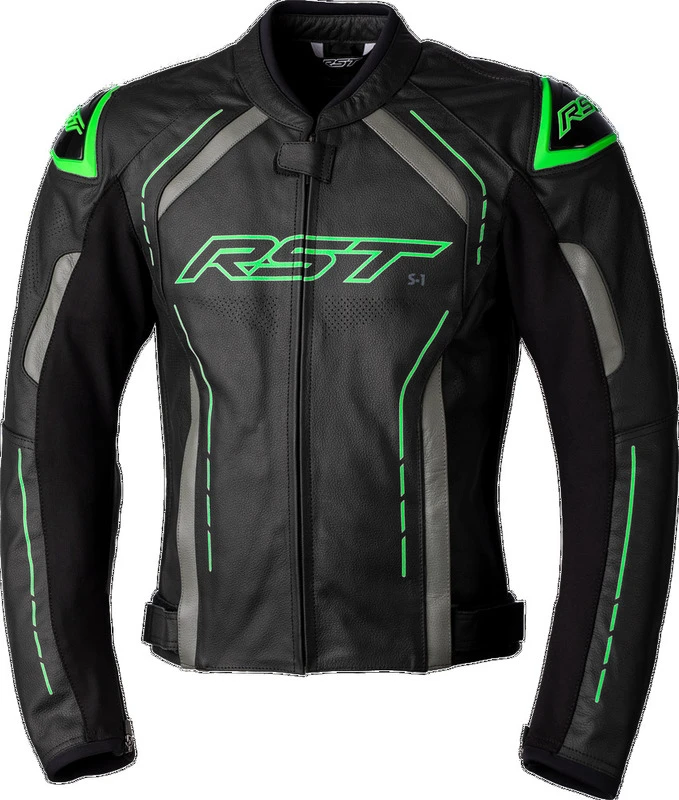 RST S1 CE Black Grey Neon Green Leather Jacket
