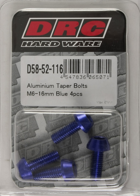 Drc Aluminum Taper Bolts Blue M6X16Mm 4/Pk - D58-52-116