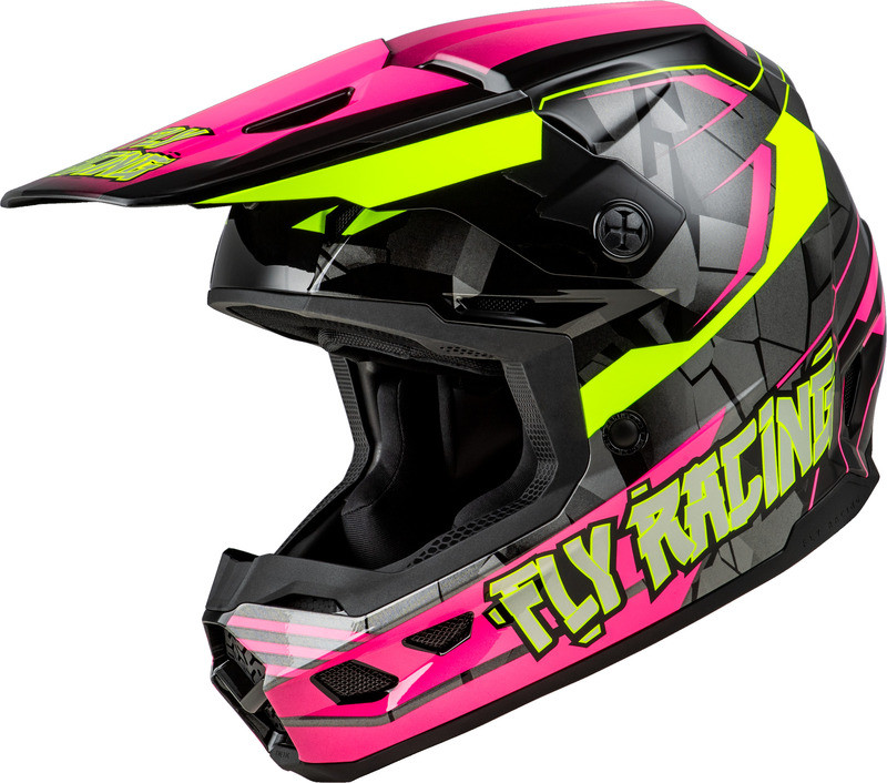 Fly Racing Youth Kinetic Scorched Neon Pink Hi-Vis Black Helmet