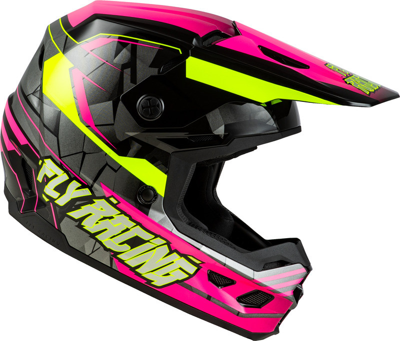Fly Racing Youth Kinetic Scorched Neon Pink Hi-Vis Black Helmet