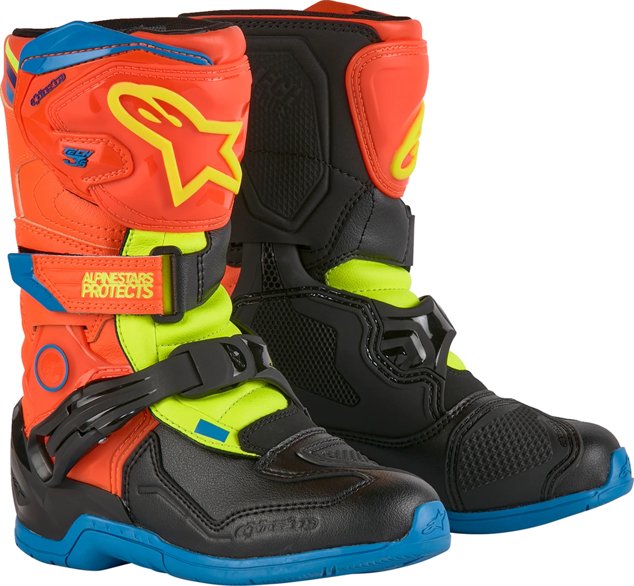 Alpinestars Kids Tech 3S Fluorescent Orange Yellow Blue Boots