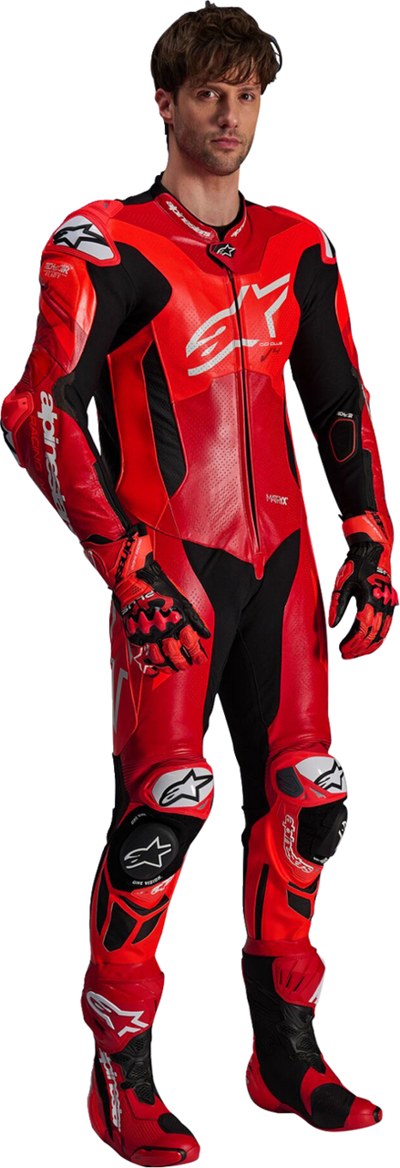 Alpinestars GP Plus v4 Sprint Red Fluo Mid White Leather Suit