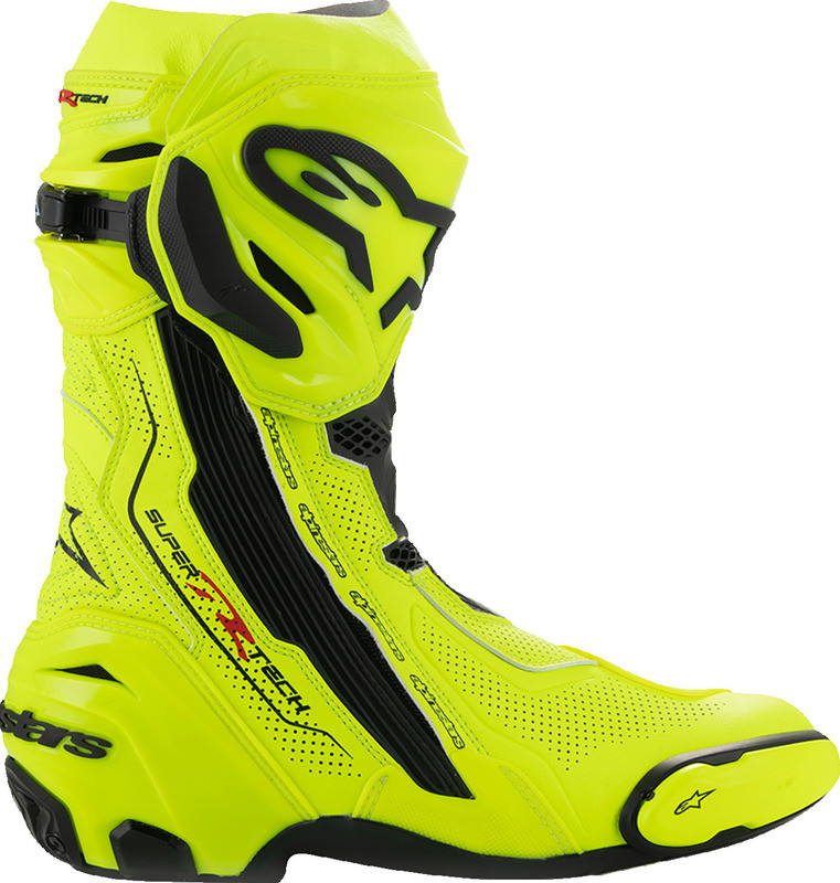 かっぱプロフ必読Alpinestars スーパーテックR サイズEU41 Alpinestars Supertech R Vented Fluorescent Yellow Black Boots