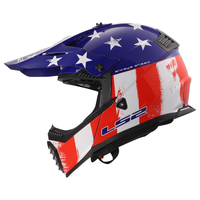 LS2 Gate Youth Battle Scar Gloss Red White Blue Helmet