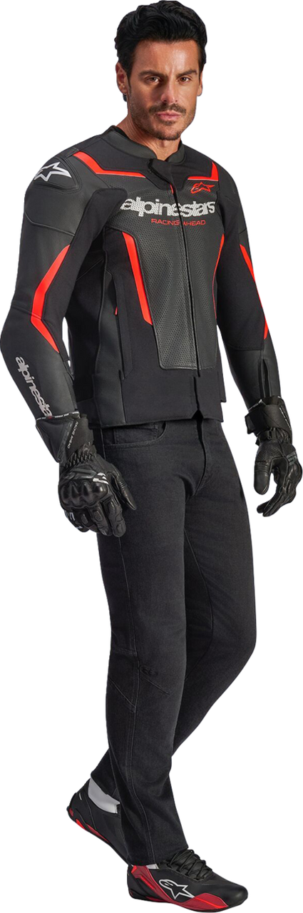 Alpinestars GP Force V2 Airflow Black Red Fluo Leather Jacket