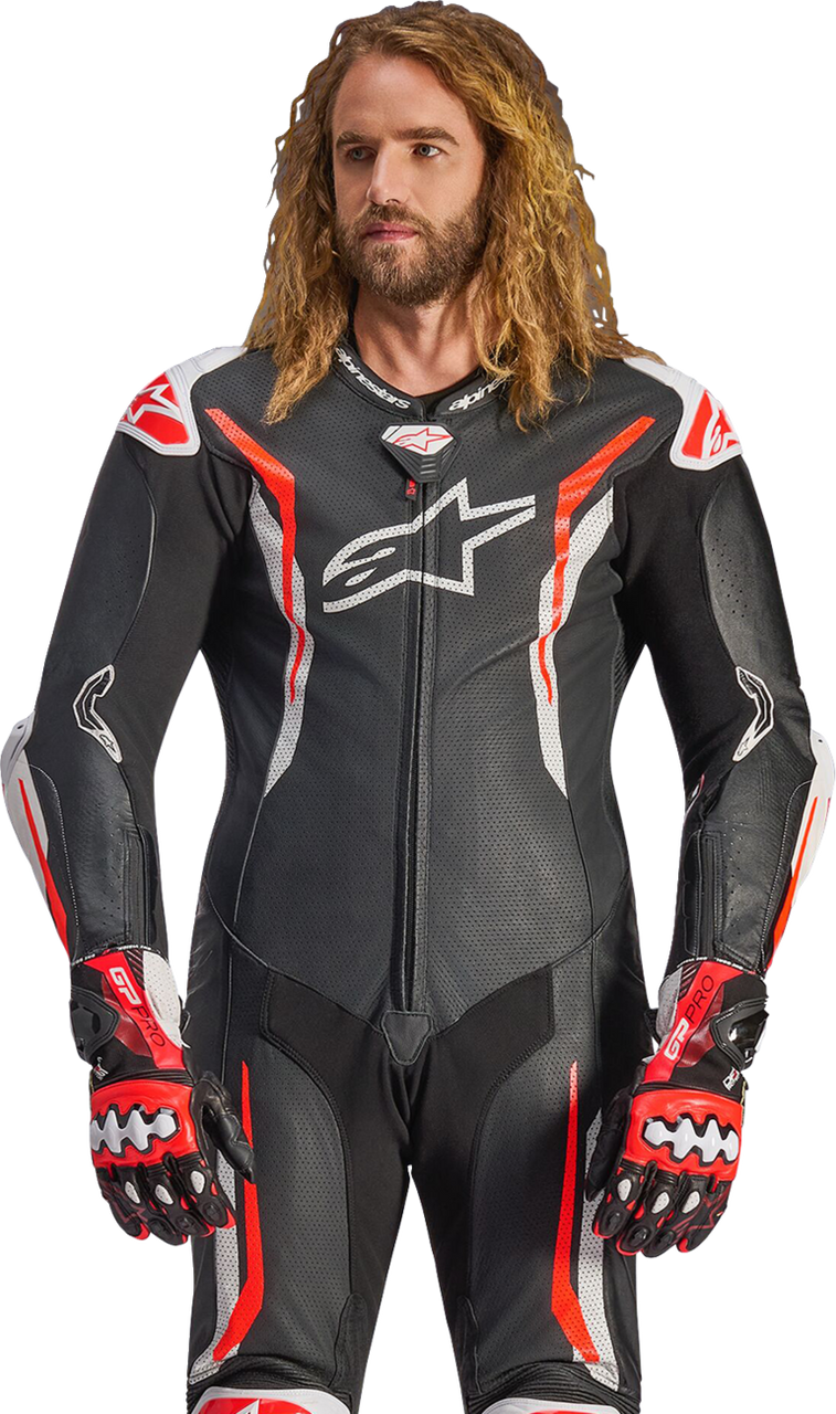 Alpinestars GP Tech V5 Black White Red Fluo 1-Piece Leather Suit