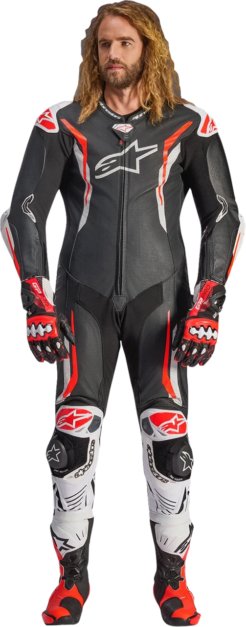 Alpinestars GP Tech V5 Black White Red Fluo 1-Piece Leather Suit