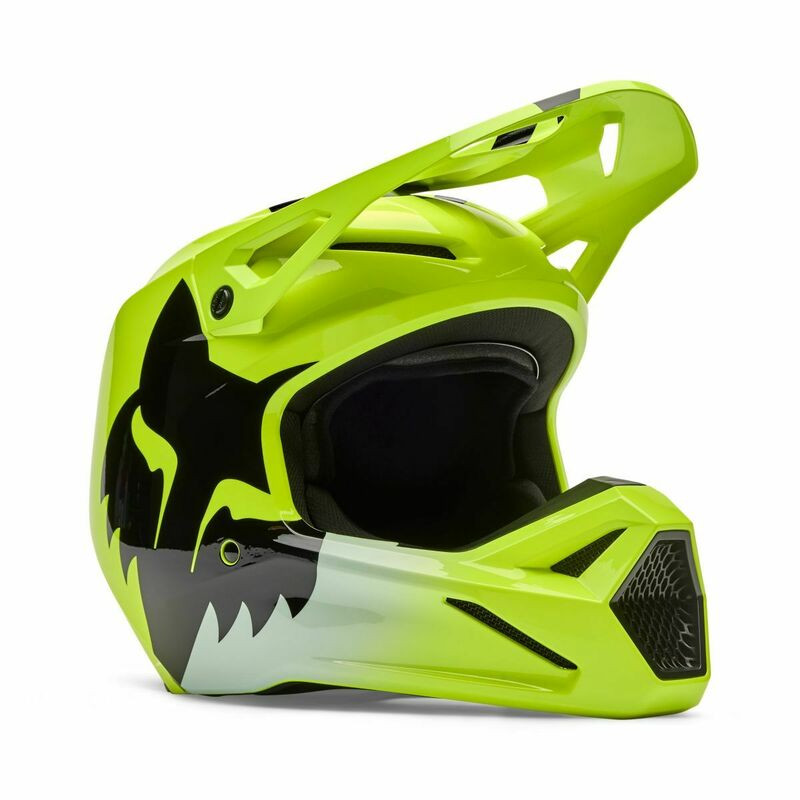 FOX V1 フルフェイスヘルメット ホワイト/ブラック/イエロー Fox Racing V1 Shield Fluo Yellow Helmet - Speed Addicts