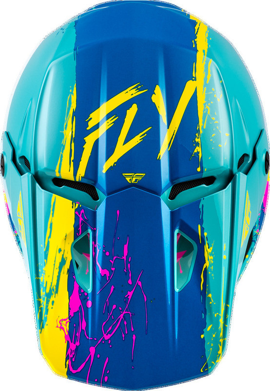 Fly Racing Youth Kinetic Drip Turquoise Pink Yellow Helmet