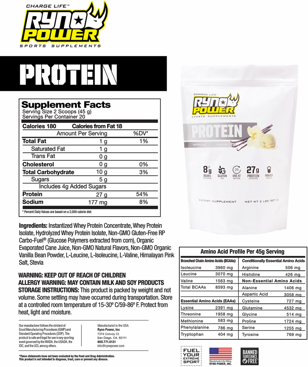 Ryno Power Protein Powder Vanilla 1 lb 10 Servings - 1LB-PPV - Speed ...