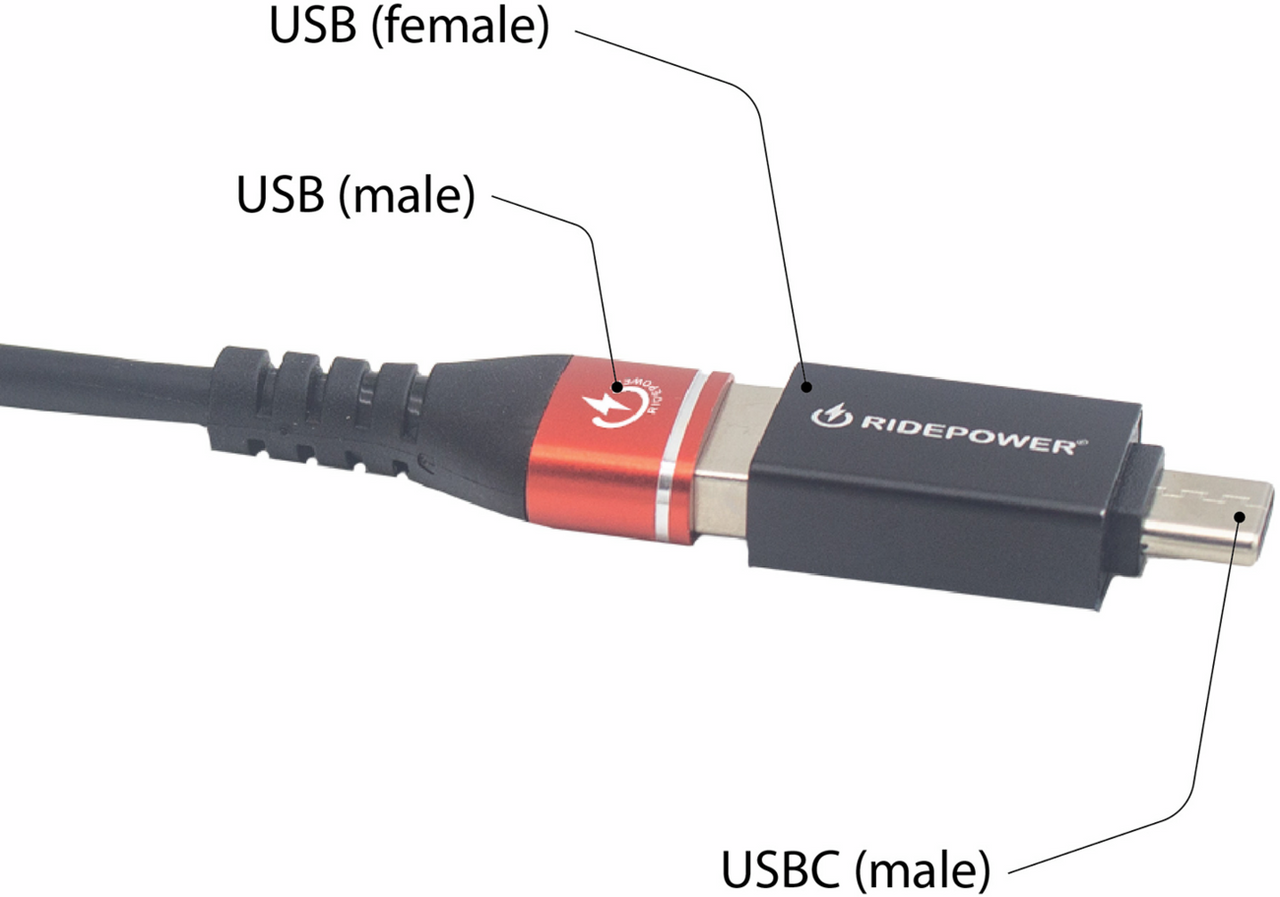 Ridepower Power Adapter Female USB to Male USB-C - RPUSBCMUSBFADPT