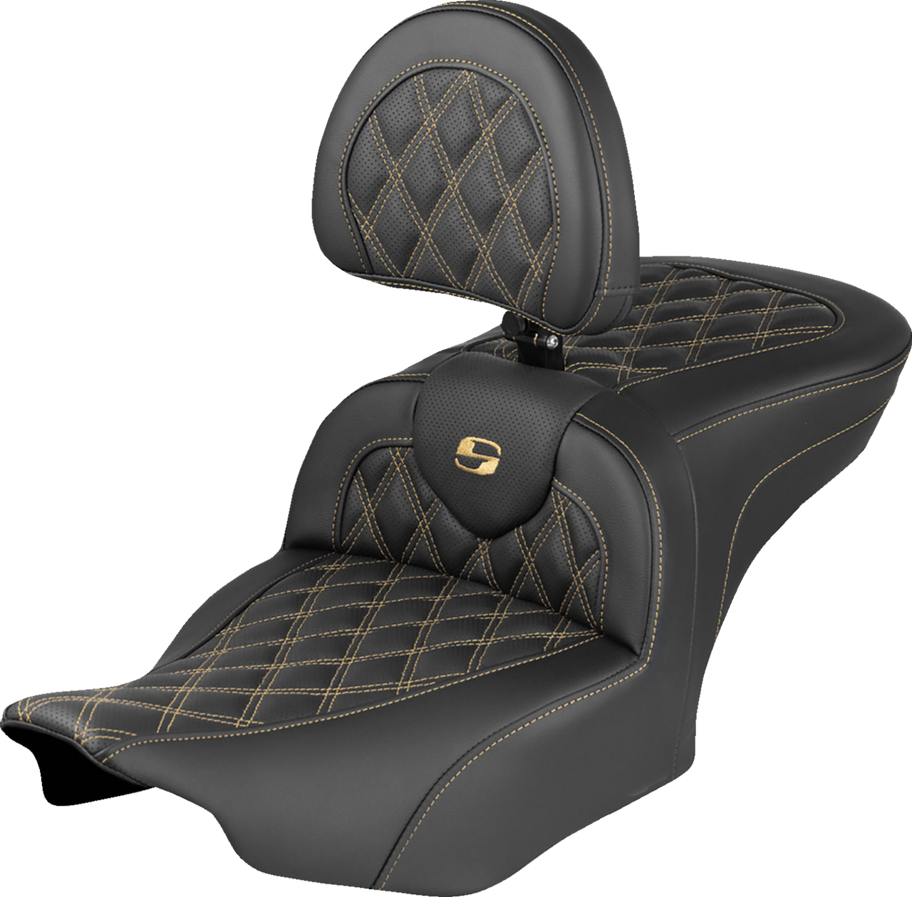 Saddlemen Extended Reach RoadSofa Seat with Backrest Lattice Stitch Gold Stitch FLH/FLT '23-'25 - 823-07-184B7