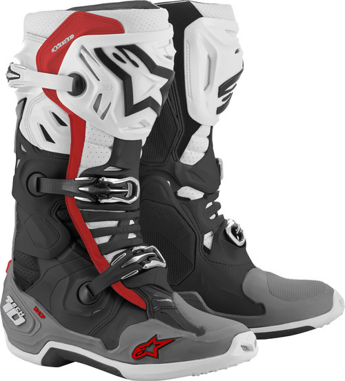 Alpinestars Tech 10 Supervented Boots Black White Mid Grey Red