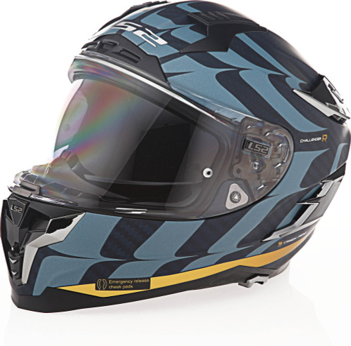 LS2 Challenger Carbon Flames Helmet Blue/Yellow 3XL