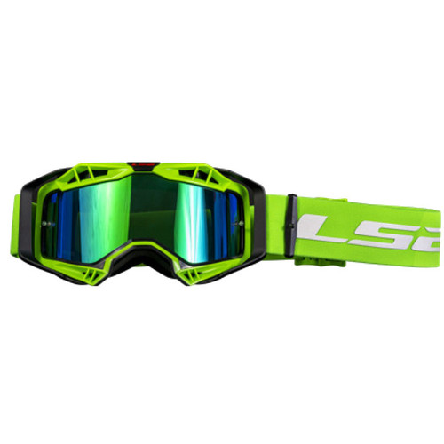 LS2 Aura Pro Black Hi-Viz Green Green Iridium Lens Goggles