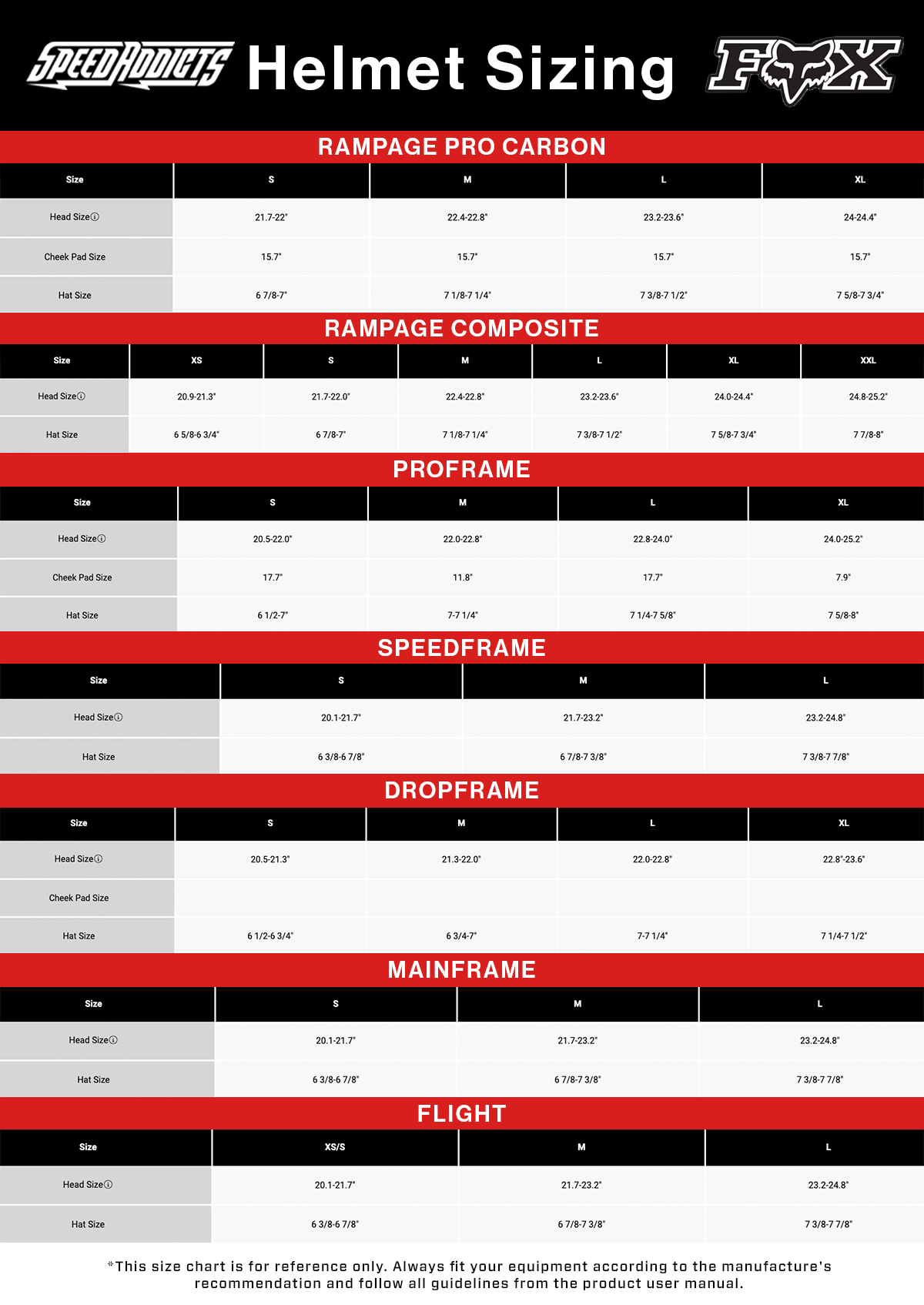 Riding Gear Fox Dropframe Pro Helmet Size Chart Youth Helmet Fox