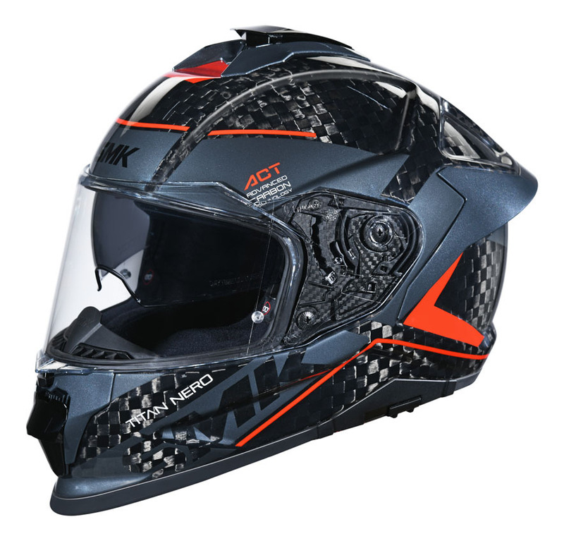 SMK Titan V2 Carbon Nero Gray Red Helmet - Speed Addicts