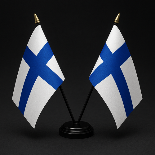 Finland Colours Twin Table Flag – With Poles & Holder (28cm) Finland Colours Twin Table Flag – With Poles & Holder (28cm)