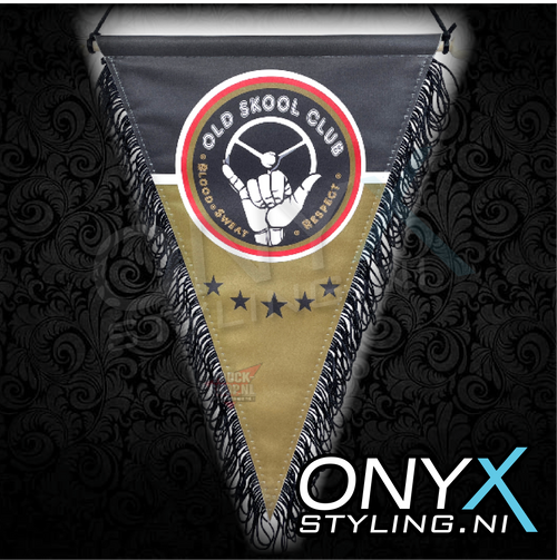 Old Skool Club Pennant – Retro Truck Banner 23x29cm with Black Fringes Old Skool Club Pennant – Retro Truck Banner 23x29cm with Black Fringes