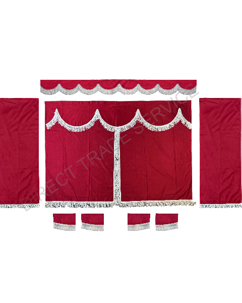Custom Universal Side curtain ALCANTARA set new RED (Maroon)  with 8cm white fringes & Pelmet