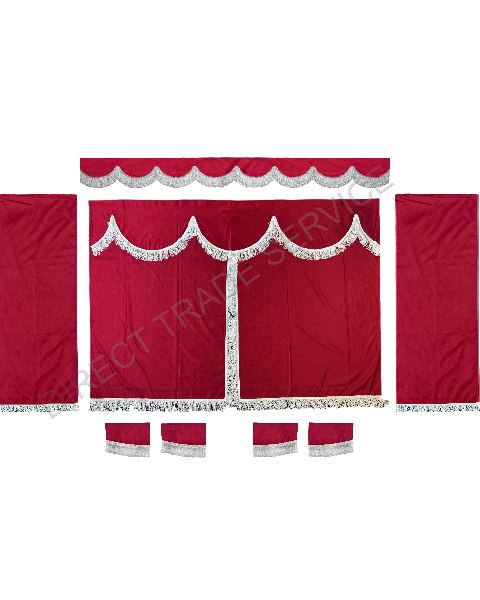 Custom Universal Side curtain ALCANTARA set new RED (Maroon)  with 8cm white fringes & Pelmet