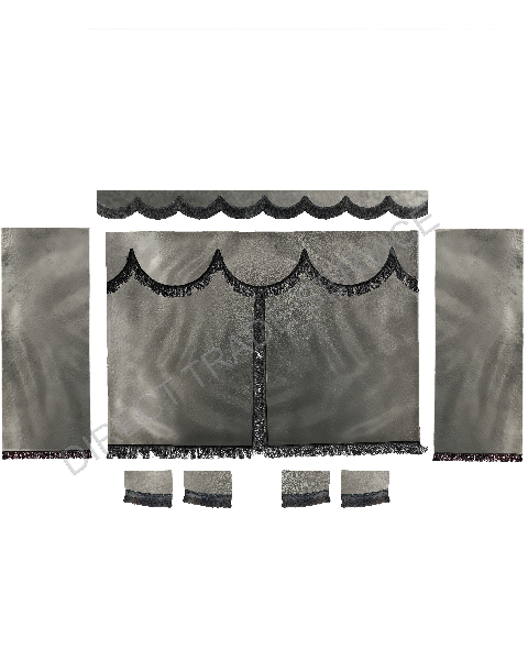 Custom Universal Side curtain ALCANTARA set new GREY with 8cm white fringes & Pelmet
