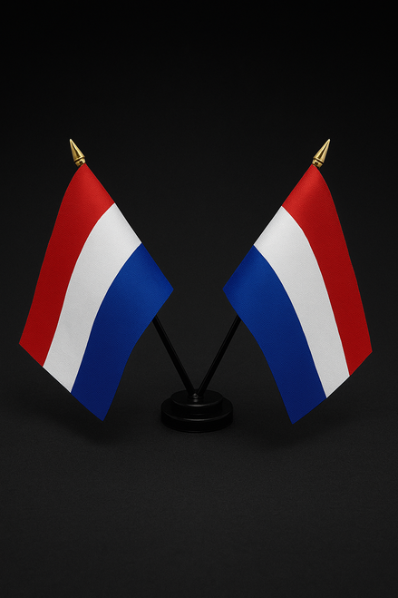 Holland Colours Twin Table Flag - With Poles & Holder 28cm pole Holland Colours Twin Table Flag - With Poles & Holder 28cm pole