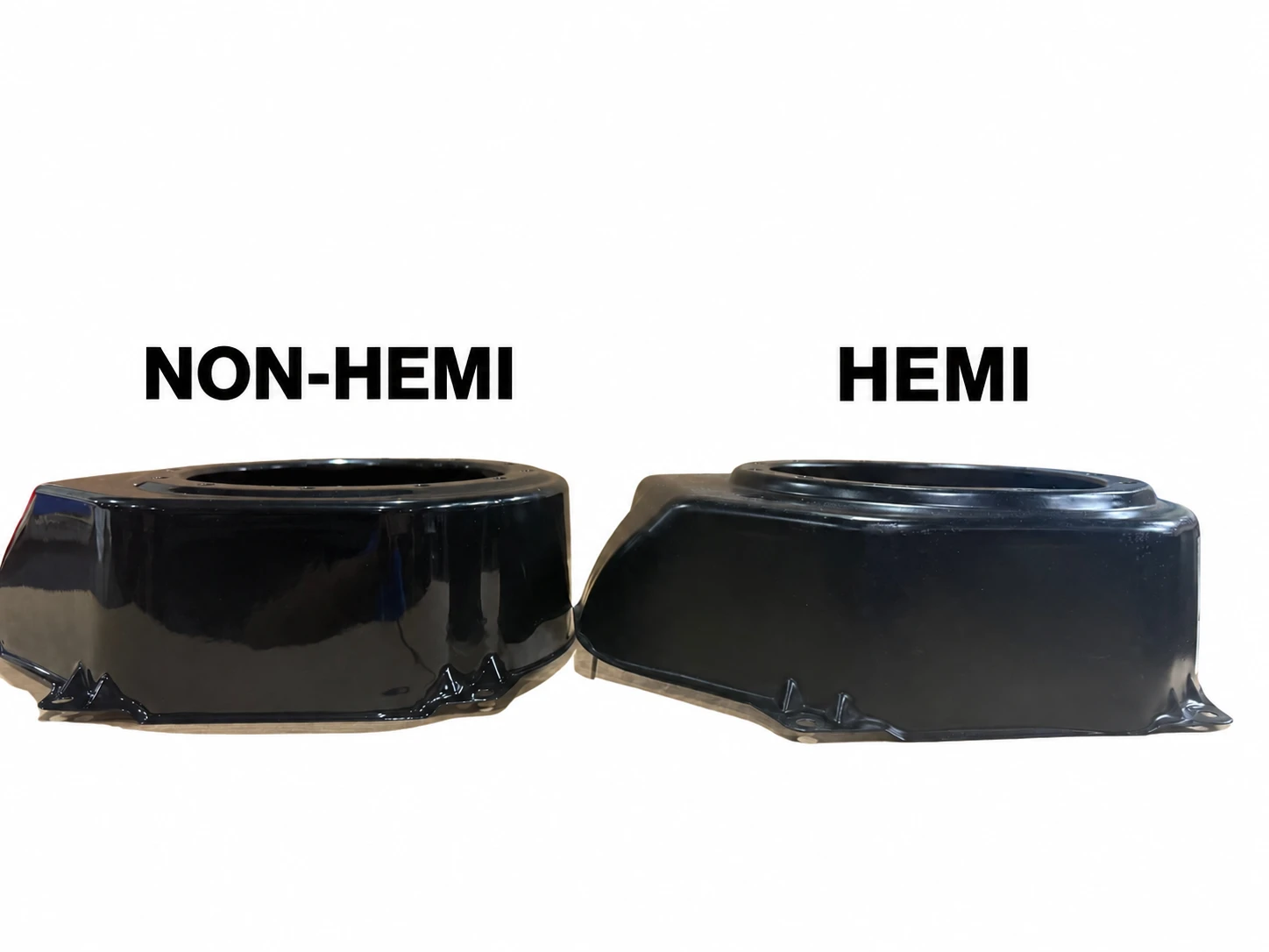 Predator 212 blower housing comparison: Non-Hemi on the left and Hemi on the right