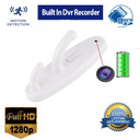 Built In Dvr Clothes Hook Self Recording Camera with DVR 1280P HD, white clothes hook with embedded camera lens and motion detection icon.
