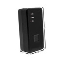Kjb Security iTrail Solo 4G GPS Tracker, black compact device with LEDs for GPS, PWR, and CEL indicators and a small button on the front.