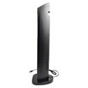 Csc Electronics 4K WiFi Night Vision Security Camera Tower Fan, black tower fan with built-in security camera and night vision features, standing on a circular base with power cord.