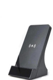 Gio Enterprises Fast Wireless Charger Surveillance Camera With Night Vision, sleek black wireless charging dock with a built-in surveillance camera featuring night vision capabilities.