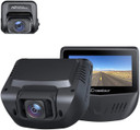 Custom Wifi Dash Cam, 1080P Car Camera Front and Rear, 170° Wide Angle Driving Recorder with GPS, 3-inch LCD, HDR, Supports 128GB, Supercapacitor, Motion Sensor, G-Sensor, Loop Recording, black and gray dash cam with roadside view display.
