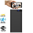 Gio Enterprises 4K UHD Power Bank HD 1080P WiFi camera, IR night vision, ultra-thin DVR digital video security camera, showing a black portable power bank with a digital display screen.