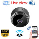 Custom Wifi Mini HD 1080P Wireless WiFi Security Camera, small black camera with lens and control buttons, compatible with smartphone app for live video monitoring, full HD 1080p resolution, wireless security camera for home or office surveillance.