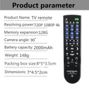 Custom Wifi 1080P HD WIFI Remote View TV Remote Control Full Motion Detection Home Security Cam, detailed image of a TV remote control with various buttons and features.