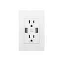 Csc Electronics UHD 4K WiFi Functional Outlet Receptacle Dual USB Surveillance Camera with Live View WiFi + DVR, white electrical outlet with dual USB ports and built-in surveillance camera.