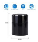 Product 1080P HD Bluetooth Speaker WiFi Hidden Security Camera, portable black device with 2.4Ghz and 5Ghz WiFi, 2MP camera, night vision, motion detection features, measuring 3.14 inches in height and 2.36 inches in width.
