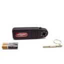 Kjb Security Camera Finder Pro, handheld device with LED indicators and a small camera, used for detecting hidden security cameras, along with batteries and a keychain attachment.