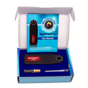 Kjb Security Camera Finder Pro, spy camera detection device with user manual, included in a blue and white box.