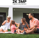 2K Solar Camera Outdoor Wireless-2.4Ghz WiFi Cameras for Home Security, showing a family enjoying their time outside, with the camera providing color night vision and continuous power.