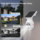 Solar-Powered 1080p Battery Camera, security camera with solar panel for outdoor home surveillance, featuring color night vision, IR night vision, AI human detection, and wireless connectivity.